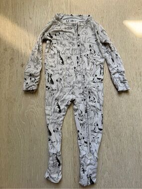 Ellie Sue Grey Dog-Print One-Piece Footed Pajamas